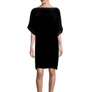Eileen Fisher Black Velvet Silk Trim Dress - Size XS